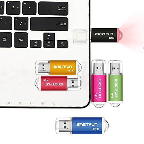 EASTFUN 5 Pack 16GB USB 2.0 Flash Drive Memory Stick Thumb Drive Thumb Stick Jump Drive Zip Drive Pen Drive, with LED Indicator,5 Pcs Colors:Rose/Red/Black/Green/Blue - Image 4