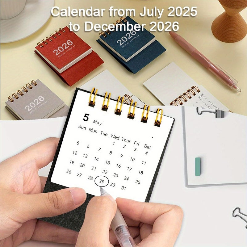 5 قطع من تقويم مكتبي مصغر 2026 - ألوان عشوائية - مخطط شهري - لمسات ذهبية - تصميم مضغوط - هدية للمكتب أو المنزل - Image 5