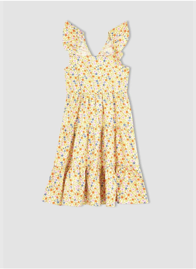 DeFacto Sleeveless Frill Detail Floral Print Maxi Dress