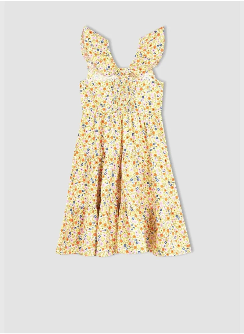 DeFacto Sleeveless Frill Detail Floral Print Maxi Dress