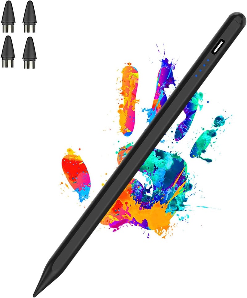 Luntak Active Stylus Pens for Touch Screens Rechargeable Tablet Pen POM Tip Magnetic iPad Pencil Universal Stylus Pen for iPad/Pro/Air/Mini/iPhone/Samsung/iOS/Android and Other Smartphone Device-Black - Image 1