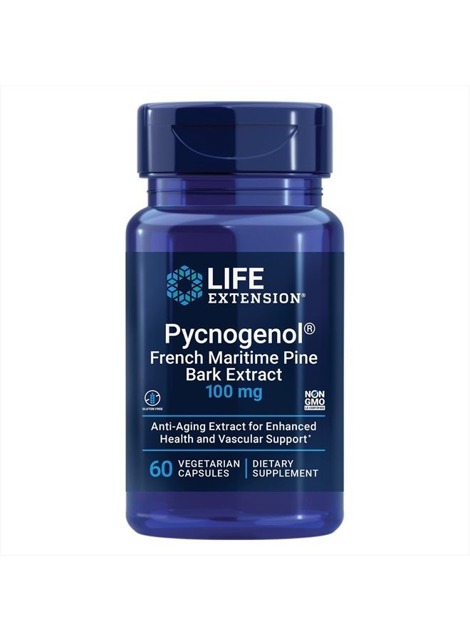 Life Extension مستخلص لحاء الصنوبر البحري الفرنسي بايكنوجينول، 100 ملغ - لصحة الأوعية الدموية والدورة الدموية - خالي من الغلوتين، غير معدل وراثيًا - 60 كبسولة نباتية - Image 1