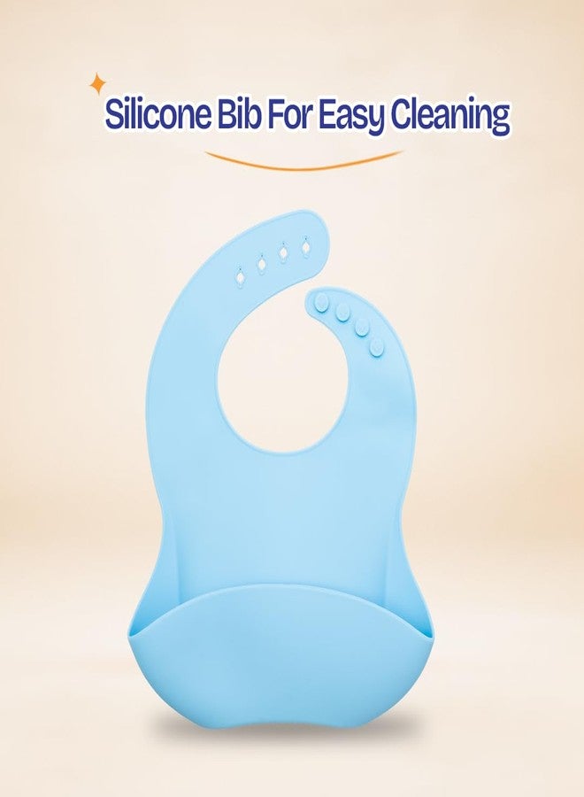MyneeMoe Bamboo Baby Feeding Set with Leo Suction Plate, Bowl, Spoon, Fork, Silicone Bib & Training Cup | 6-Piece Baby Led Weaning Set | BPA Free & Food Safe (Blue) - Image 2