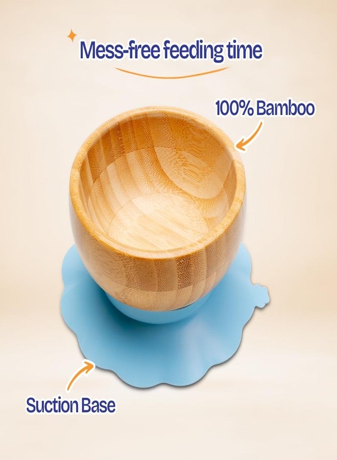 MyneeMoe Bamboo Baby Feeding Set with Leo Suction Plate, Bowl, Spoon, Fork, Silicone Bib & Training Cup | 6-Piece Baby Led Weaning Set | BPA Free & Food Safe (Blue) - Image 4
