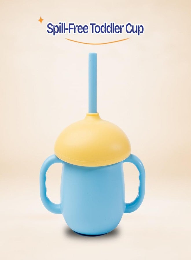 MyneeMoe Bamboo Baby Feeding Set with Leo Suction Plate, Bowl, Spoon, Fork, Silicone Bib & Training Cup | 6-Piece Baby Led Weaning Set | BPA Free & Food Safe (Blue) - Image 5