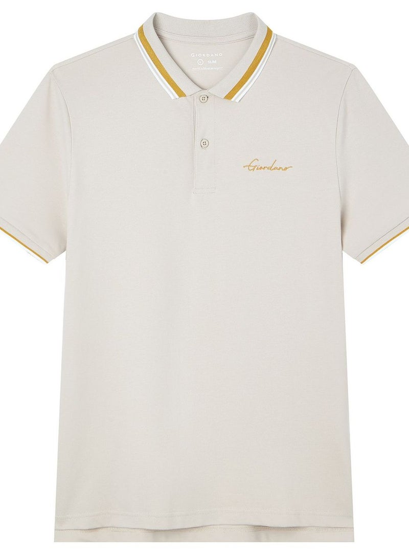 GIORDANO Men’s Slim Pique Polo with Contrast Collar & Signature Embroidery - Image 1