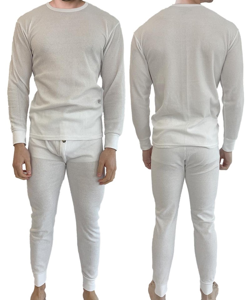 BROOKLYN VERTICAL Mens 2-Piece Waffle Thermals Set | Long Sleeve Shirt, Pants | Long Johns Waffle Thermal Underwear Base Layer Set for Cold Weather (White, Large) - Image 1