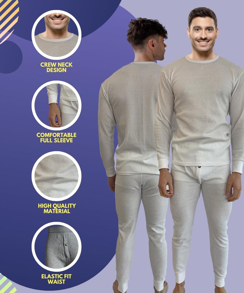 BROOKLYN VERTICAL Mens 2-Piece Waffle Thermals Set | Long Sleeve Shirt, Pants | Long Johns Waffle Thermal Underwear Base Layer Set for Cold Weather (White, Large) - Image 4