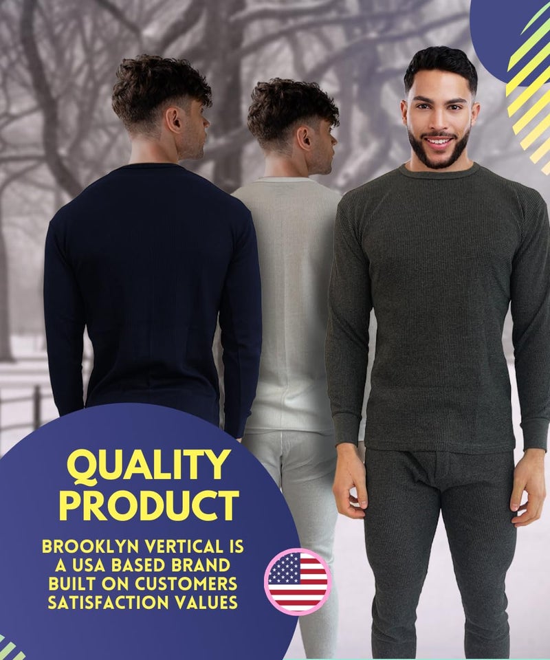 BROOKLYN VERTICAL Mens 2-Piece Waffle Thermals Set | Long Sleeve Shirt, Pants | Long Johns Waffle Thermal Underwear Base Layer Set for Cold Weather (White, Large) - Image 3