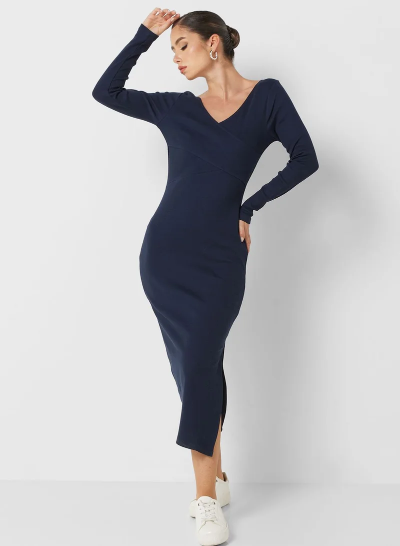 French Connection Surplice Neck Knitted Dress