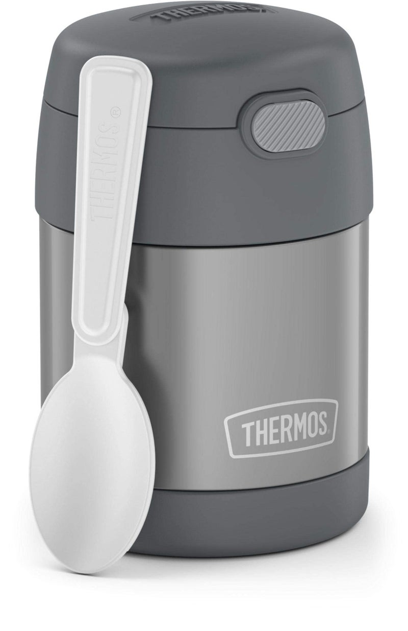THERMOS FUNTAINER Insulated Food Jar 10 Ounce Kid Friendly Food Jar with Foldable Spoon Gray