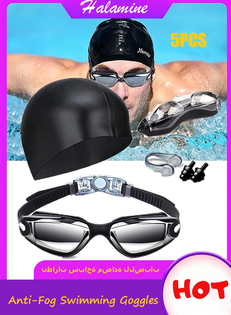 هالامين نظارة سباحة,نظارات السباحة نظارات السباحة مانعة للتسرب مع مشبك الأنف وسدادات الأذن وقبعة السباحة والحقيبة - Image 1