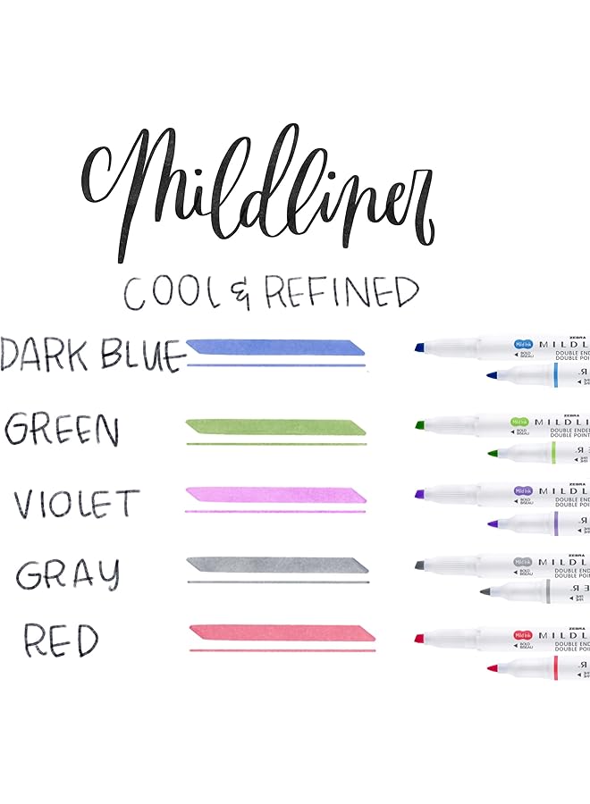 ZEBRA Pen Mildliner Double Ended Highlighter Broad And Fine Tips Assorted Cool And Refined Colors 5 Pack - Image 2