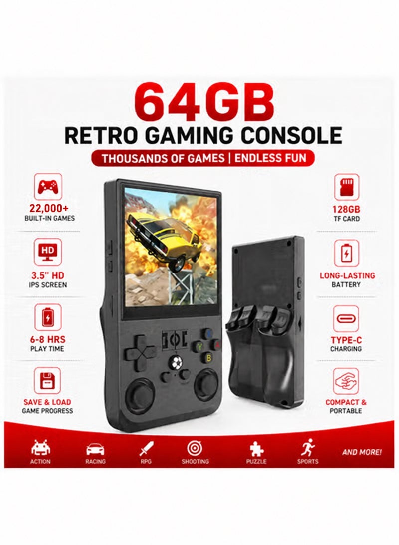 YJ R36 MAX Retro Handheld Game Console 64GB, 3.5" IPS Screen Portable Linux Gaming Console, Built-in Retro Games, Supports PSP, PS1, N64, Dreamcast, GBA, SNES, NES, Arcade & WiFi - Image 1