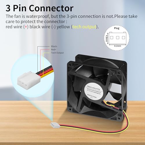 PANO-MOUNTS IP67 Waterproof 120mmx38mm 12V DC Cooling Fan High Speed 3500RPM RV Ventilation Exhaust 3-Pin Fan - Image 2