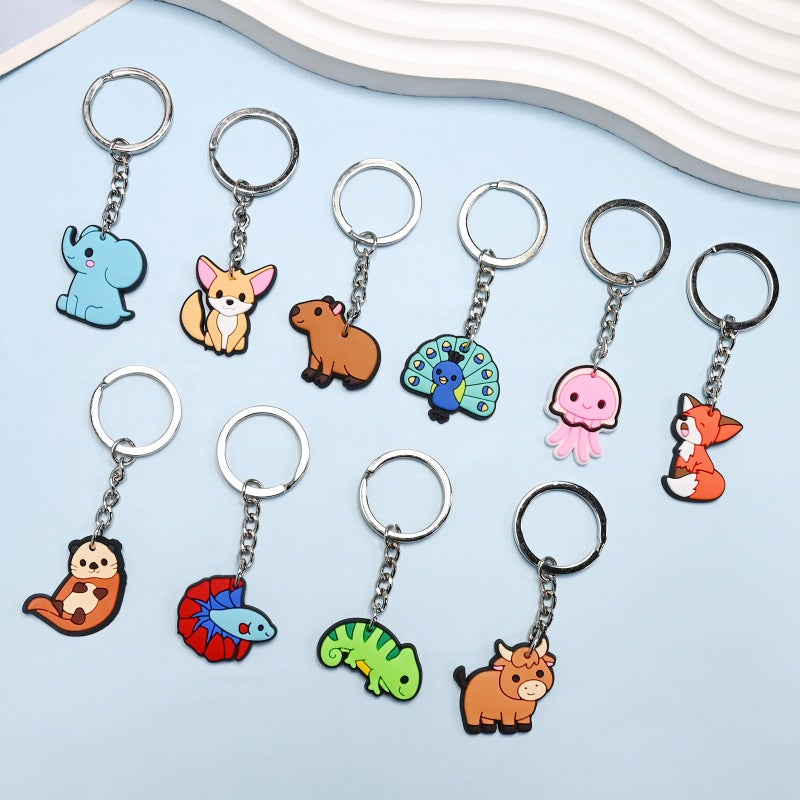 Ibuclein 50Pcs Cute Animals Keychains Bulk,DIY Cute Keychain Charms,Backpack Charms for Girls,Backpack Keychains Include Cat and Dog ect,PVC Key Ring,Prize Box for Classroom and Party Favors gifts - Image 5
