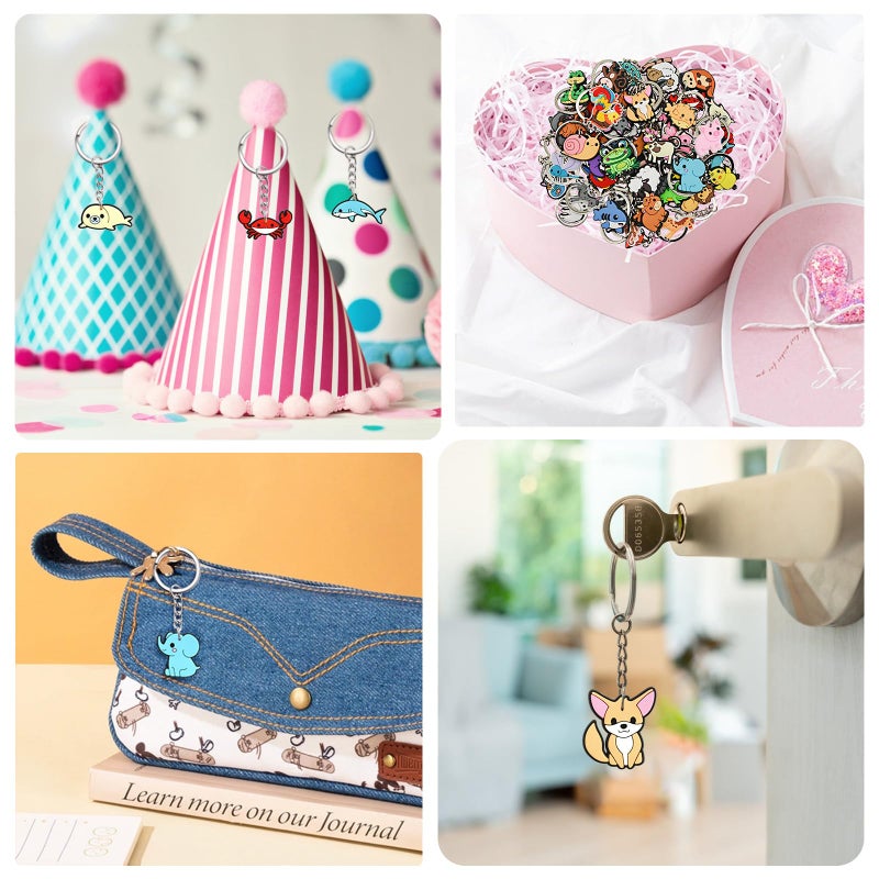 Ibuclein 50Pcs Cute Animals Keychains Bulk,DIY Cute Keychain Charms,Backpack Charms for Girls,Backpack Keychains Include Cat and Dog ect,PVC Key Ring,Prize Box for Classroom and Party Favors gifts - Image 3
