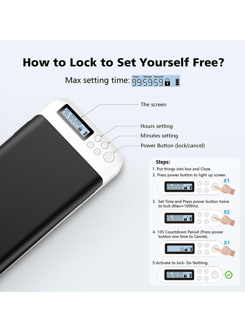Cell Phone Lock Box with Timer, Portable Timed Phone Lock Box for iPhone and Android Phones, Self-Control Timer Phone Locker to Help Kids and students, Focus Back and prevent Phone Addiction(Black)  - Image 3