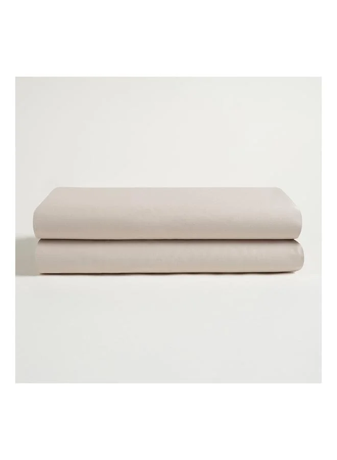 Solid Cream Double-Size Cotton Satin Elastic Sheet.