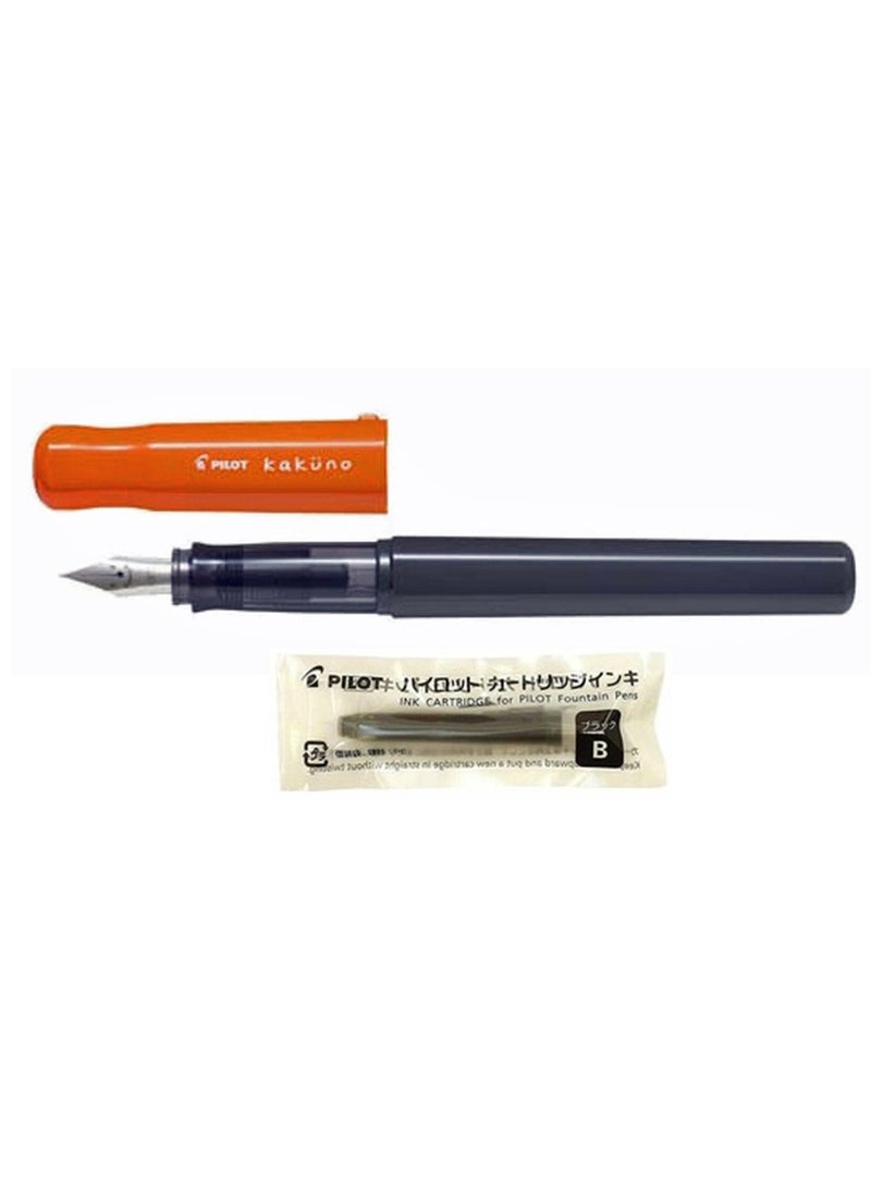 PILOT Kakuno Fountain Pen Orange Body With One Ink Cartridge Fine Tip  - Image 2