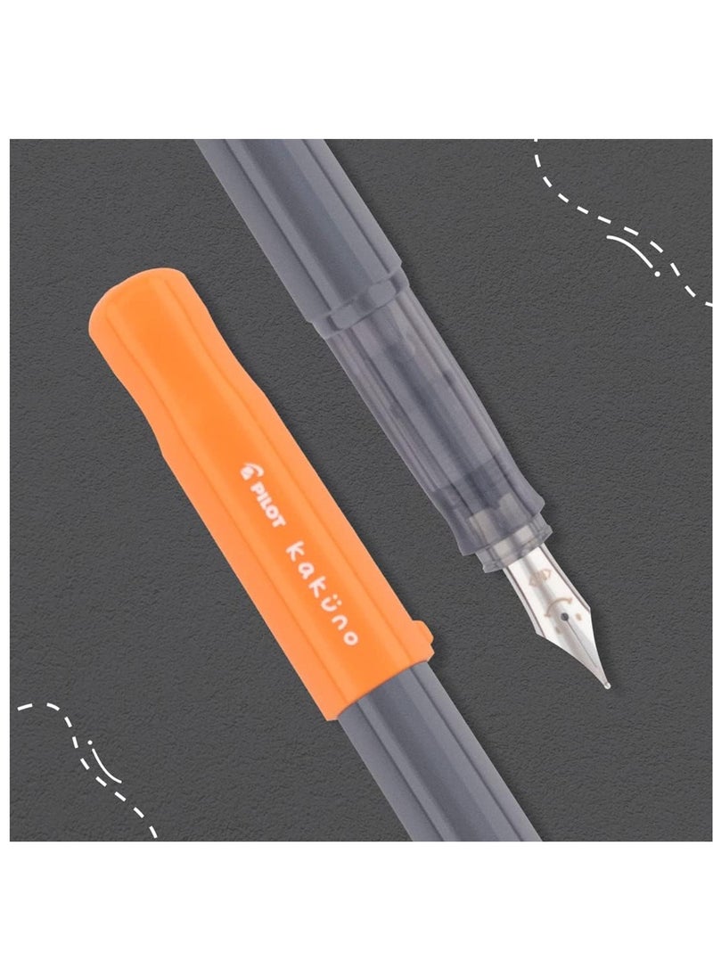PILOT Kakuno Fountain Pen Orange Body With One Ink Cartridge Fine Tip  - Image 4