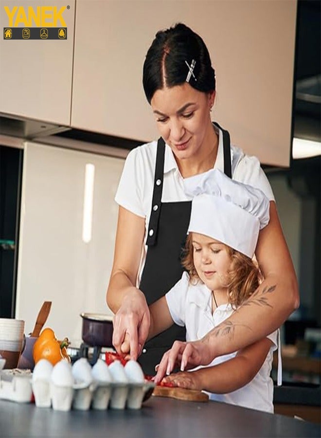 يانيك مريلة مطبخ من YANEK مكونة من قطعتين للنساء والرجال، مريلة قماش مقاومة للماء وقابلة للتعديل للجنسين مع جيوب للمنزل، المطعم، المقهى، أسود  - Image 2