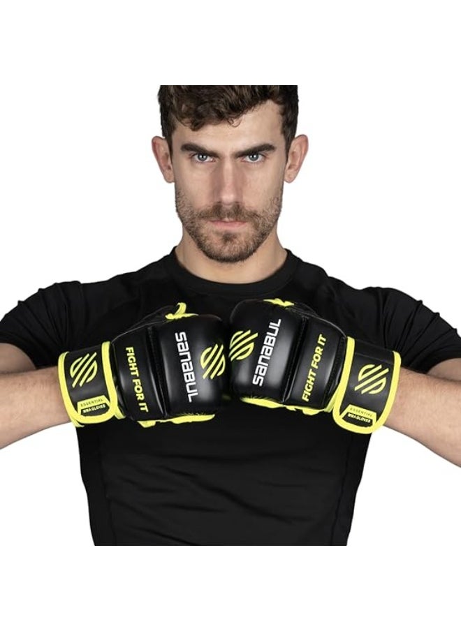 Sanabul  Essential MMA Gloves – 7 oz Black/Green (Small/Medium) | Hybrid Sparring & Training Gloves for Men & Women | Kickboxing & Grappling Martial Arts Gloves  - Image 5
