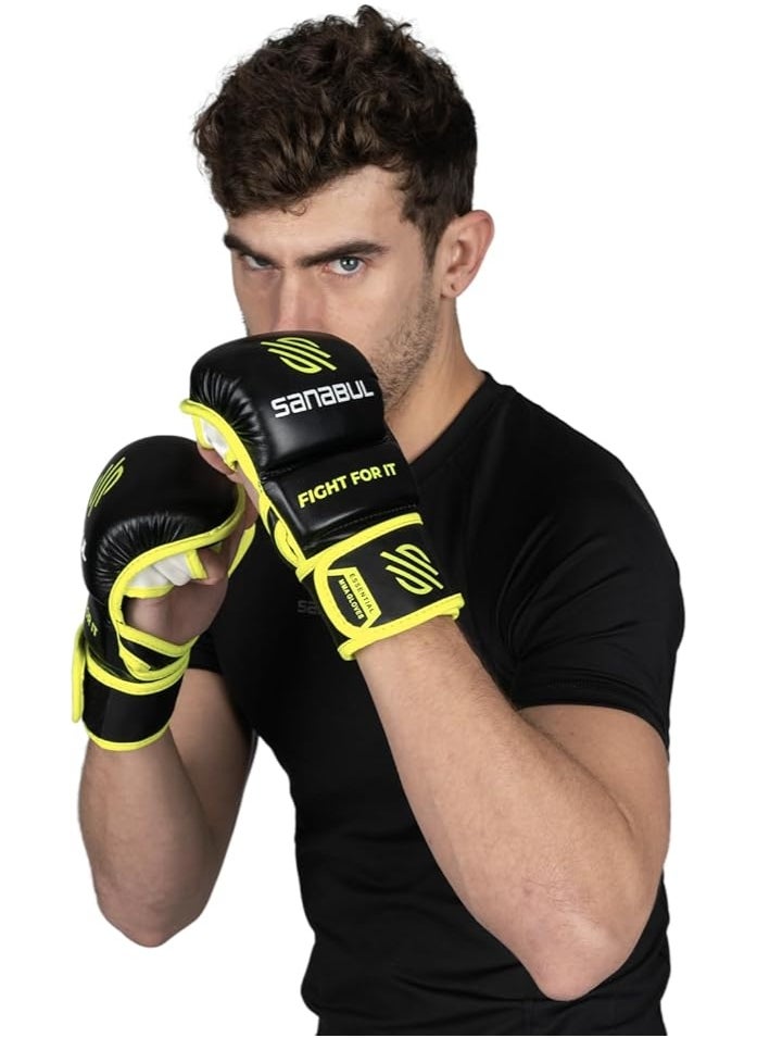 Sanabul  Essential MMA Gloves – 7 oz Black/Green (Small/Medium) | Hybrid Sparring & Training Gloves for Men & Women | Kickboxing & Grappling Martial Arts Gloves  - Image 2