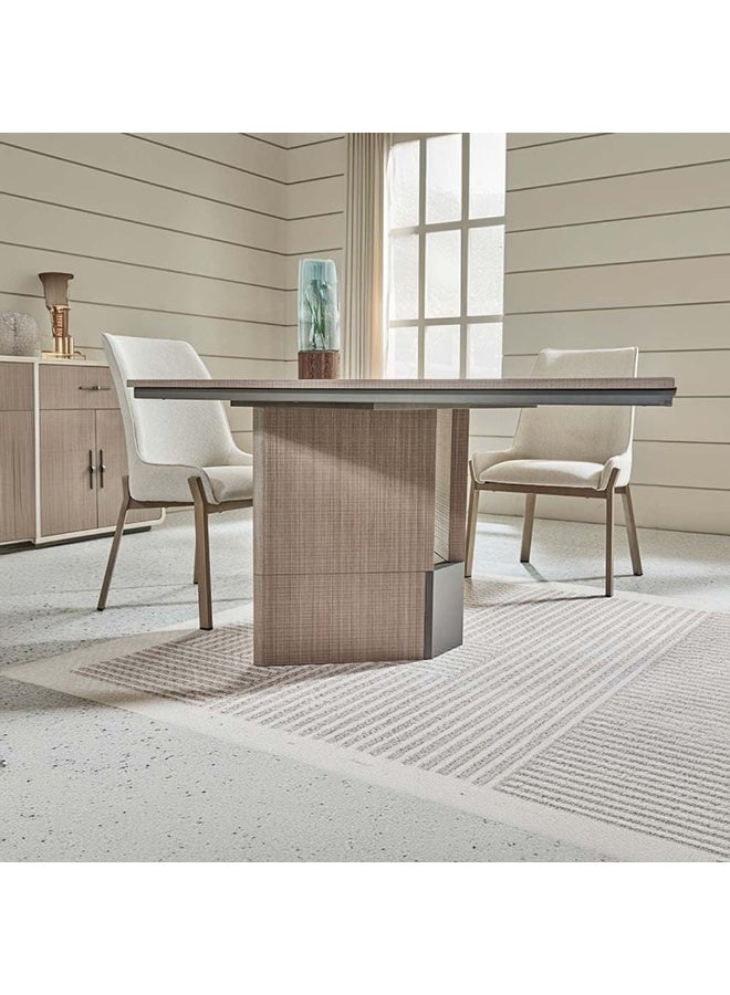 DANUBE HOME Libra 1 + 8 Dining Set -Dining Table Light Brown / Beige  - Image 4