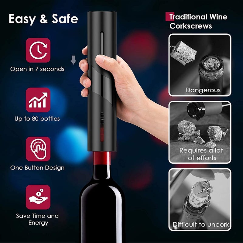 Deoxys Deoxys Electric Wine Opener Set BatteryPowered Corkscrew Wine Bottle Opener Automatic Wine Accessories Contains Foil CutterWine Vacuum Pump StopperAerator PourerWine SaverGift Set  - Image 5