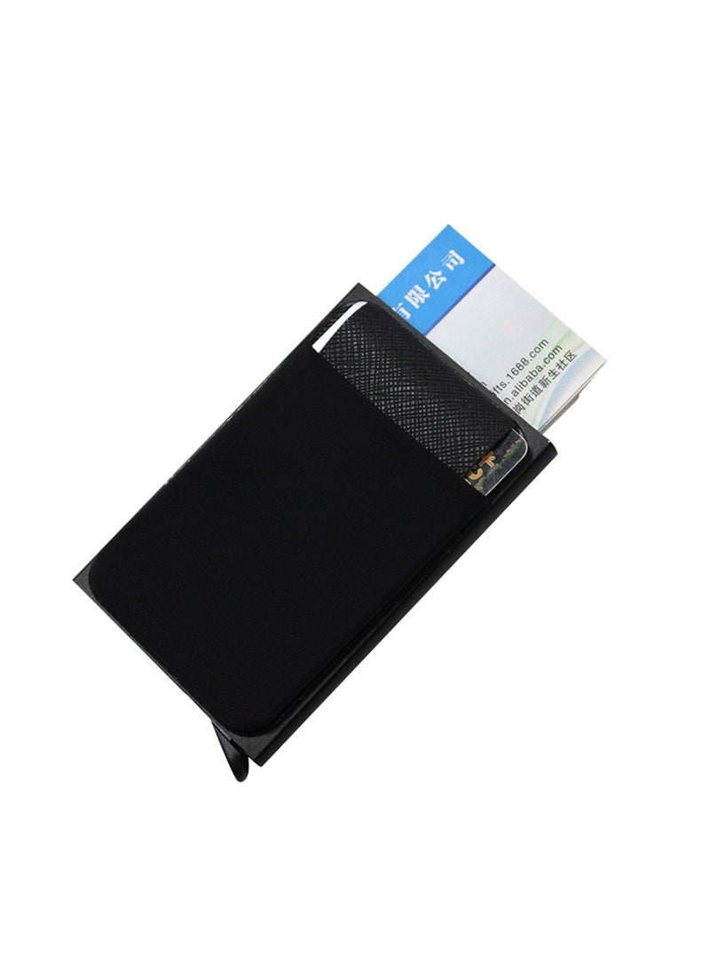 SYOSI محفظة حاملة لبطاقات الائتمان، حامل بطاقات ائتمان منبثق مع خاصية حجب RFID، محفظة معدنية رفيعة بسيطة من الألومنيوم، محافظ معدنية رفيعة لحمل 5 بطاقات للنساء والرجال، باللون الأسود - Image 2