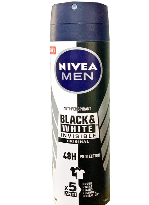 Nivea Antiperspirant Spray For Men Black & White Invisible Protection Original 150 Ml  (May vary package)
