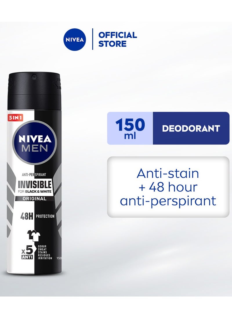 Nivea Antiperspirant Spray For Men Black & White Invisible Protection Original 150 Ml  (May vary package) - pzsku/Z500DD0C382B7875F5A86Z/45/_/1730041696/18950955-9202-4bb6-929d-e683356aa770