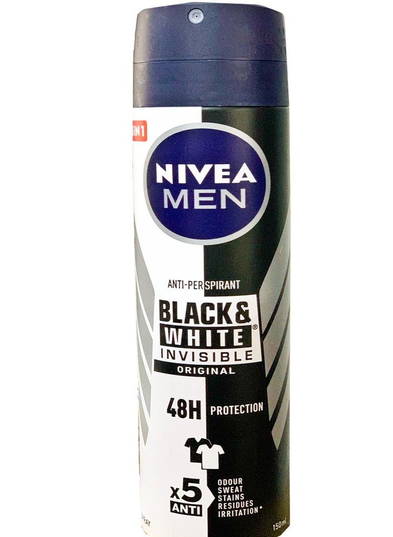 Nivea Men deodorant Spray Black & White Invisible Original 150 Ml  (May vary package) - Image 3