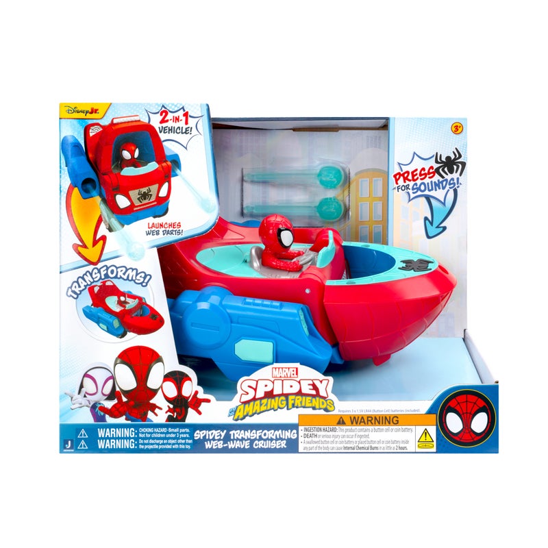 MARVEL Spidey N Friends Transforming Web Wave-Cruiser Play Vehicle - Transforms from Land to Sea Mode | Not Intended for Play in Actual Water | Marvel | Spiderman | Toy Vehicle | Toy Car | Collectible Toys | Encourages Imaginative Play & Motor Skills Development | Gift for Kids & Toddlers - Image 1