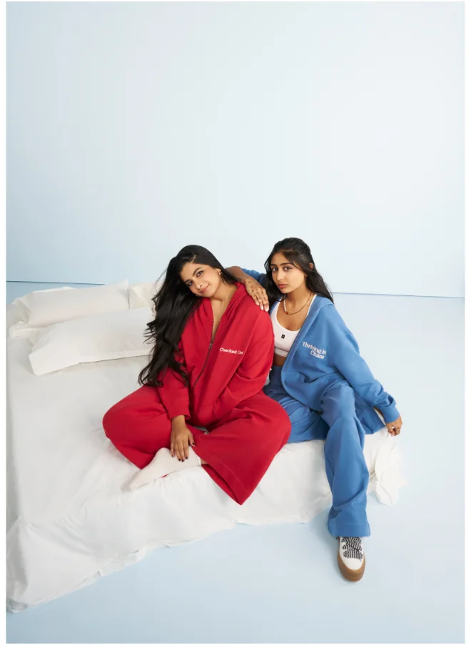 NeceSera Checked Out Cotton Terry Zip-up Hoodie Set