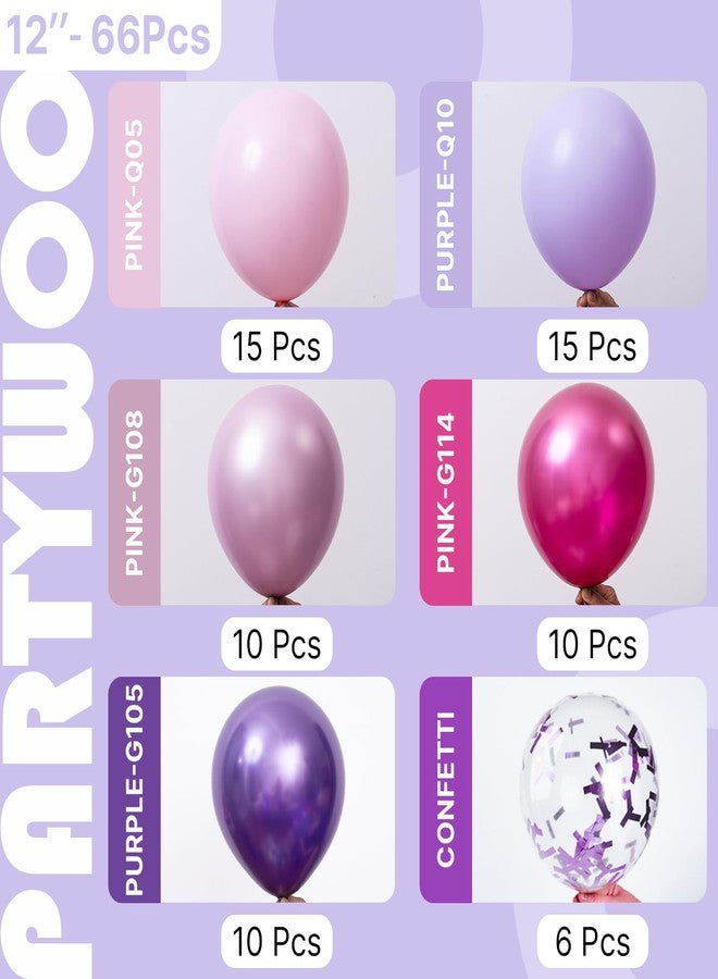 PartyWoo Pink and Purple Balloons 66pcs 12 Inch Baby Pastel Light Metallic Pink Light Purple Lavender Lilac Confetti Balloons for Baby Shower Princess Butterfly Birthday Party Decorations - Image 2