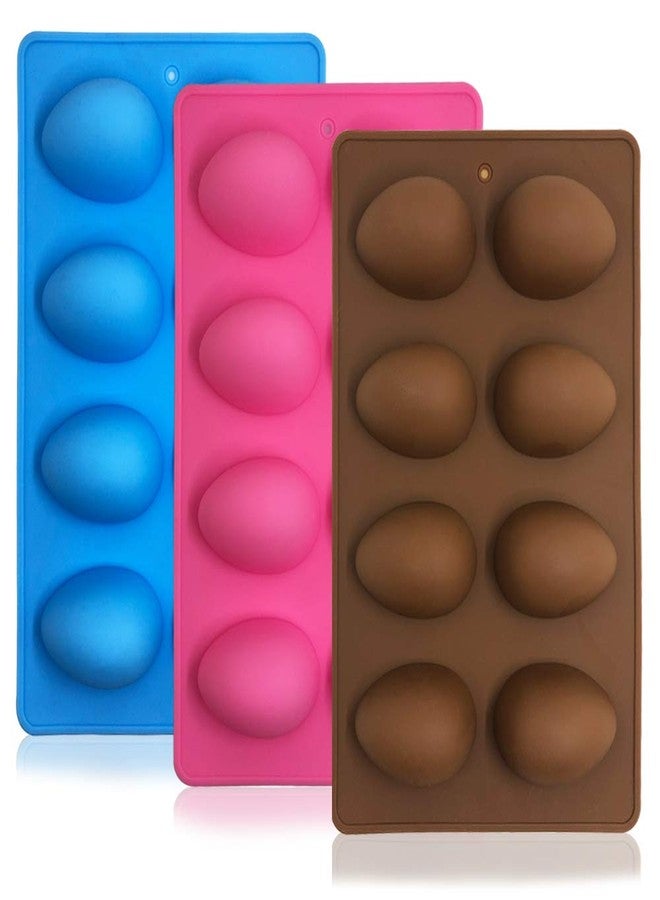 SENHAI 3 Pcs Egg Shape Silicone Molds, 8-Cavity Food-grade Baking Mold for DIY Cake Decoration,Chocolate, Pastry, Muffin, Bread, Ice Cube, Soap - Pink, Blue, Brown - Image 1