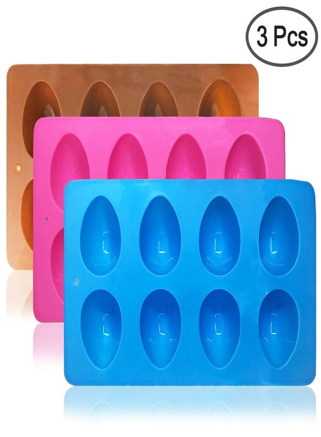 SENHAI 3 Pcs Egg Shape Silicone Molds, 8-Cavity Food-grade Baking Mold for DIY Cake Decoration,Chocolate, Pastry, Muffin, Bread, Ice Cube, Soap - Pink, Blue, Brown - Image 2