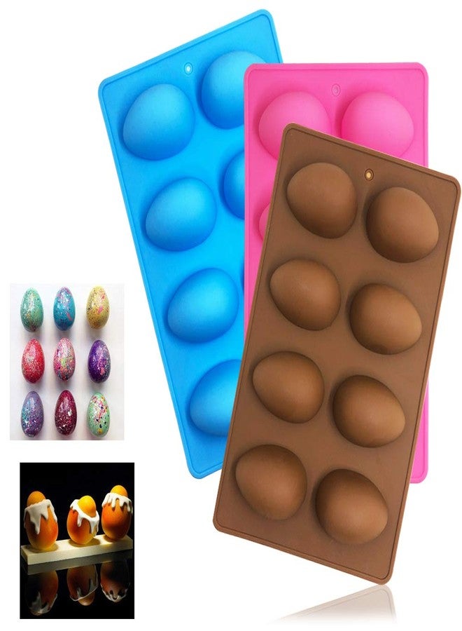 SENHAI 3 Pcs Egg Shape Silicone Molds, 8-Cavity Food-grade Baking Mold for DIY Cake Decoration,Chocolate, Pastry, Muffin, Bread, Ice Cube, Soap - Pink, Blue, Brown - Image 4