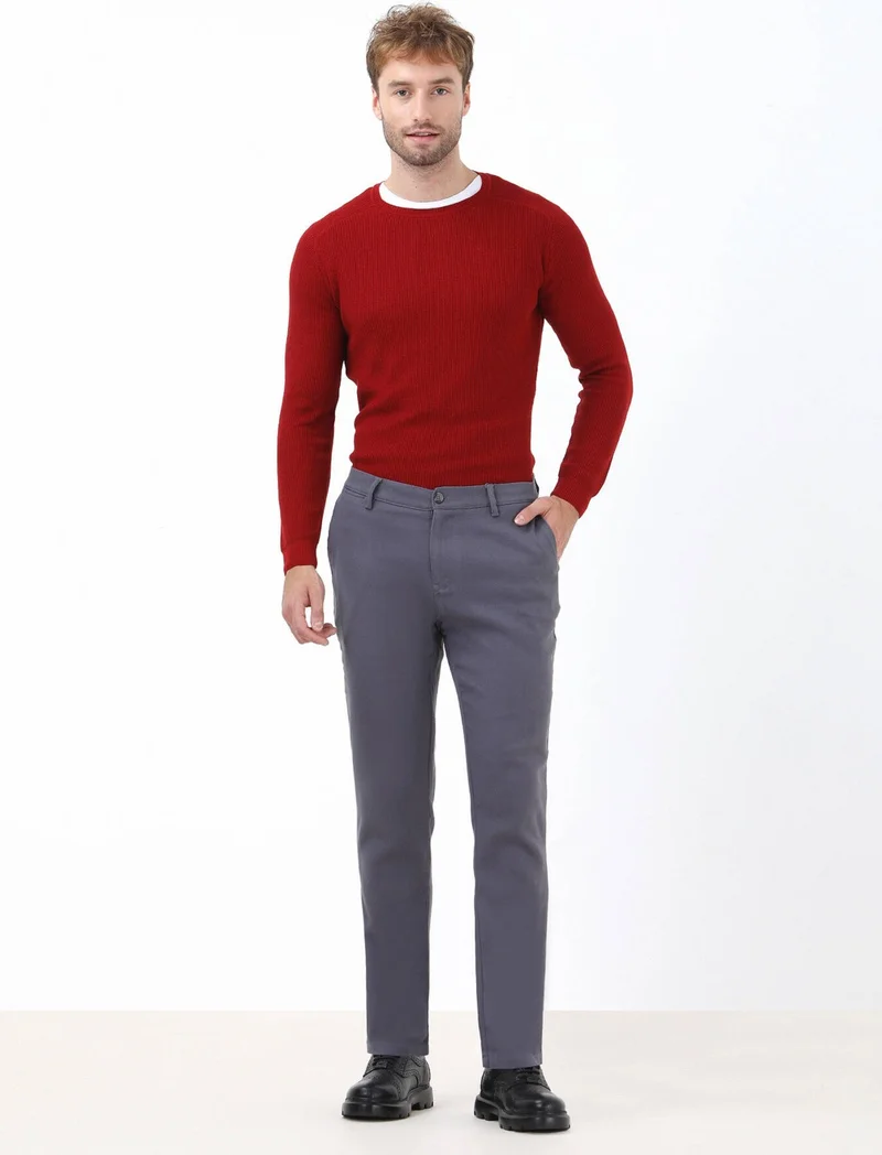 كيب Anthracite Woven Casual Cotton Blend Trousers