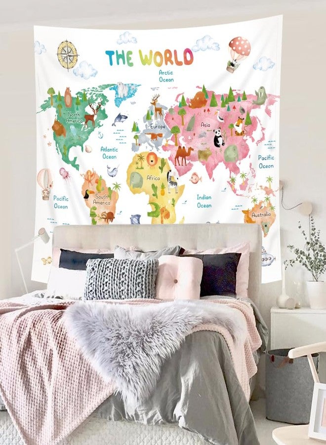 Riyidecor Kids Map Tapestry 59Wx51H Inch World Cartoon Animal Cute Educational Geography Learning Tools Colorful Continents Wildlife Wall Hanging for Boys Girls Home Dorm Decor Art Living Room Bedroom - Image 4