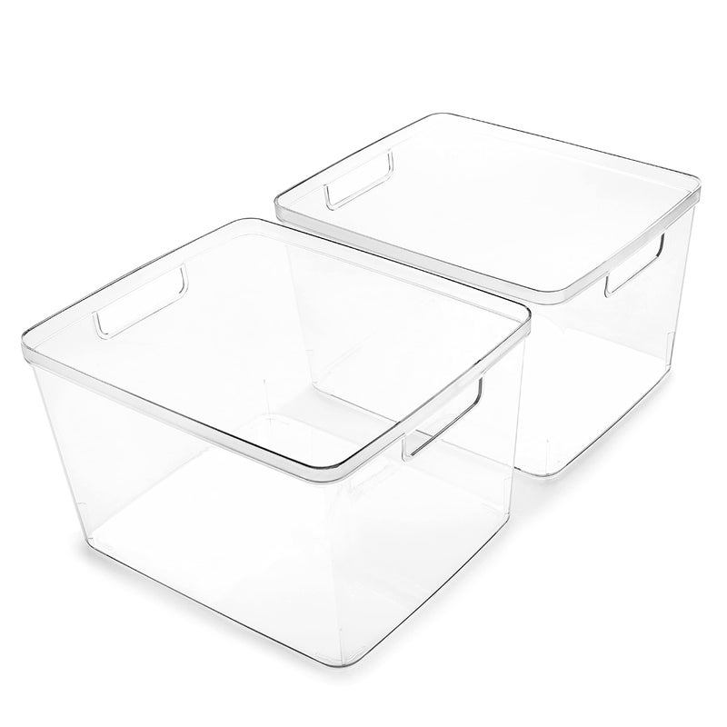 BINO Plastic Bins Large 2 Pack THE LUCID COLLECTION MultiUse BuiltIn Handles BPAFree Clear Storage Containers Fridge Organizer Pantry Home Organization