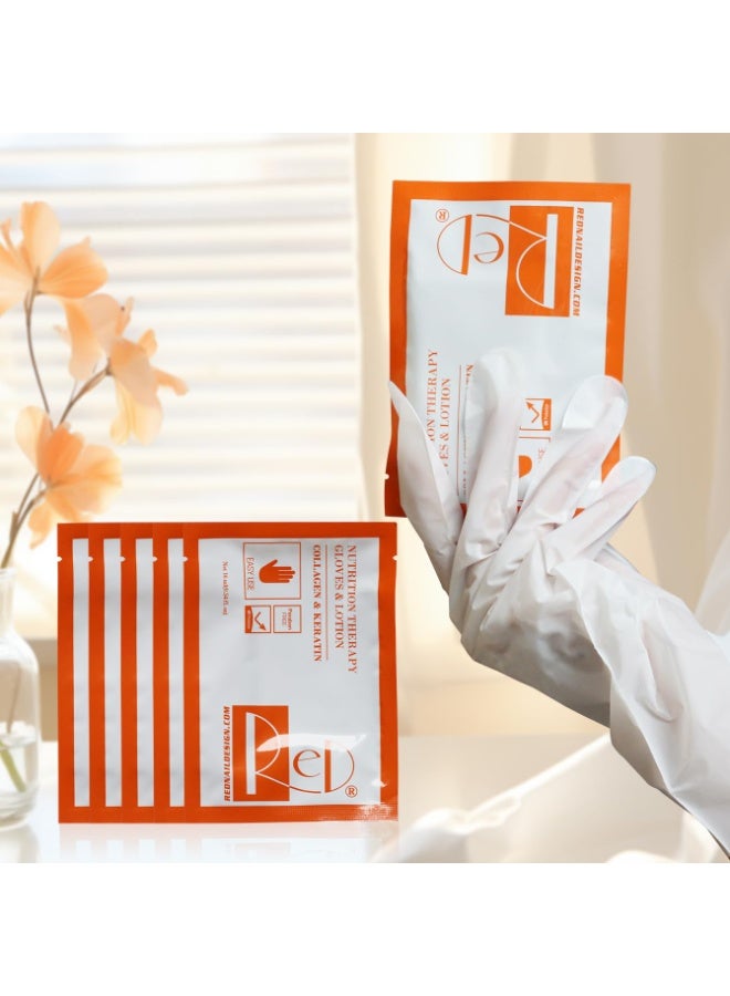 NOVAL RED NAIL DESIGN Hand Masks Moisturizing Gloves with Collagen & Keratin for Nail Spa Salon (5 Pairs - Image 1