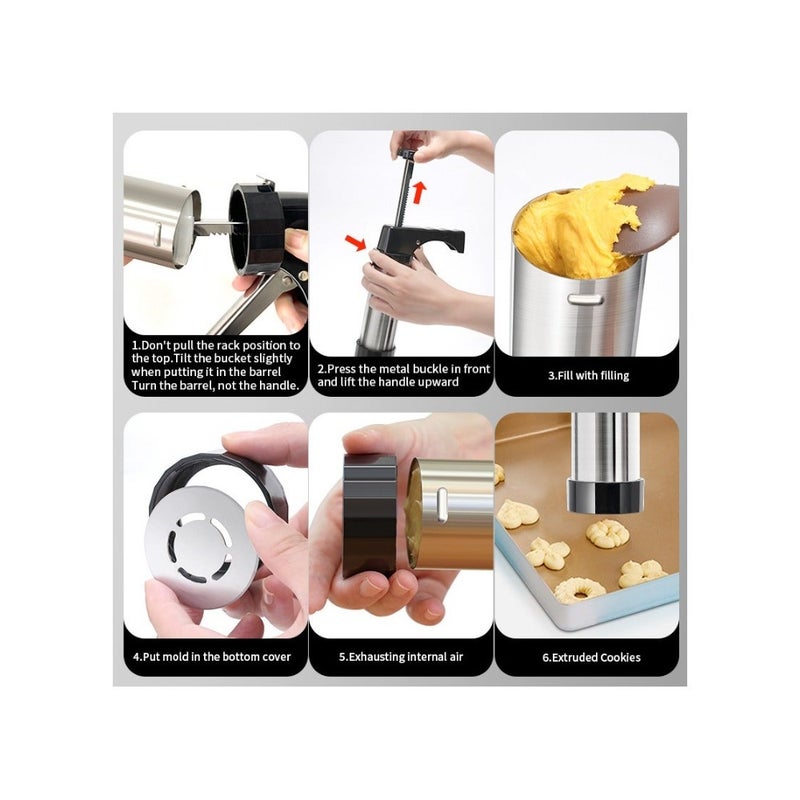 Cookie Press for Baking, Churro Maker Machine, Stainless Steel Spritz Cookie Press Gun kits with 13 Cookie Discs 8 Piping Tips, for Home DIY Biscuit Maker and Cake Icing Decoration - Image 3