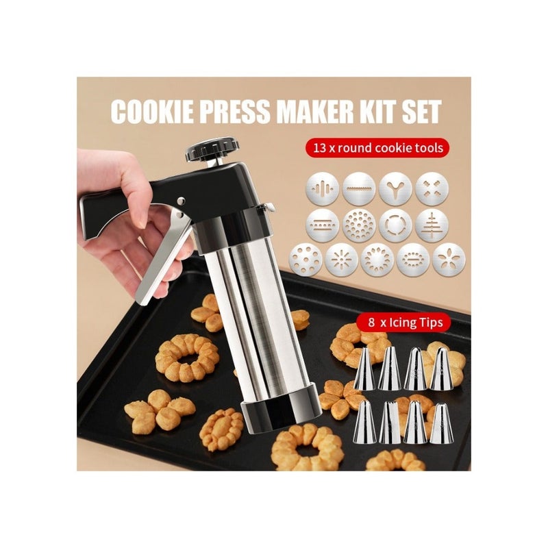 Cookie Press for Baking, Churro Maker Machine, Stainless Steel Spritz Cookie Press Gun kits with 13 Cookie Discs 8 Piping Tips, for Home DIY Biscuit Maker and Cake Icing Decoration - Image 1