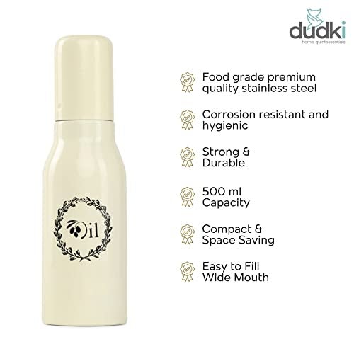 dudki Stainless Steel Oil Dispenser 500 ML Bottle Leakproof | Oil Nozzle Dropper | Cooking Oil Bottle For Home, Kitchen, Cooking, Café, Restaurant (IVORY) - Image 3