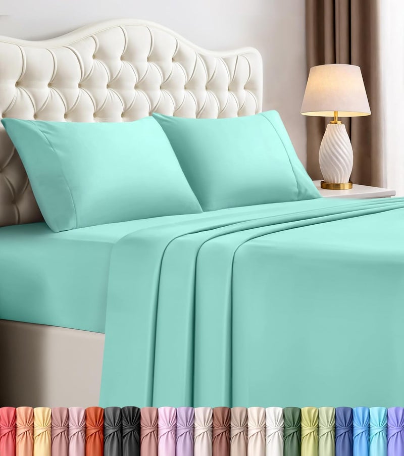 Utopia Bedding King Bed Sheets Set - 4 Piece Bedding - Brushed Microfiber - Shrinkage and Fade Resistant - Easy Care (King, Spa Blue) - Image 1