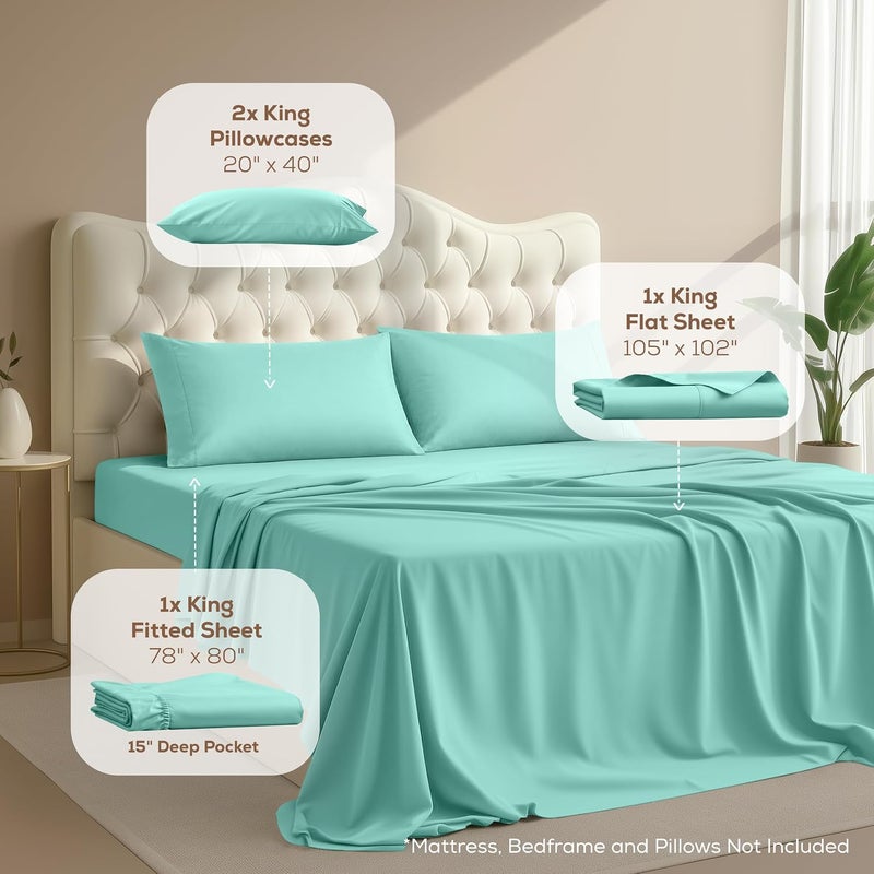Utopia Bedding King Bed Sheets Set - 4 Piece Bedding - Brushed Microfiber - Shrinkage and Fade Resistant - Easy Care (King, Spa Blue) - Image 2