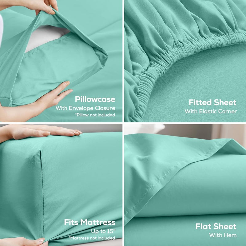 Utopia Bedding King Bed Sheets Set - 4 Piece Bedding - Brushed Microfiber - Shrinkage and Fade Resistant - Easy Care (King, Spa Blue) - Image 3
